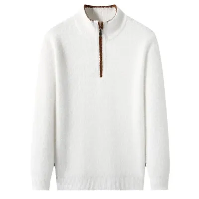 Men Shirt Half Zipper Stand Collar Warm Knitted Faux Velvet Thicken Sweater • $39.12