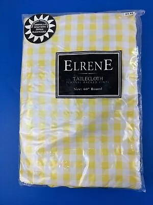 Elrene Gingham Check Vinyl Outdoor Tablecloth Umbrella Hole & Zipper 60  Rd • $16.77