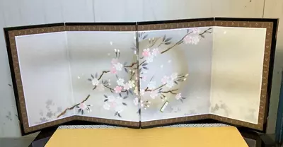 Japanese BYOBU Traditional Folding Screen Gold Paint SAKURA Moon H14.2  *617 • £123.76