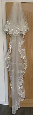 New Cream Bridal Embroidered Sequin Long And Short Length Wedding Veil Clip Comb • £32.99