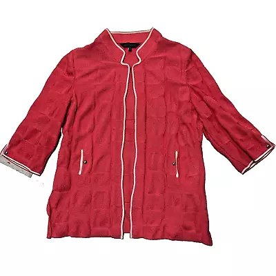 MING WANG Womens Sz Large Pink Cream Knit Cardigan Jacket Career • $37.99