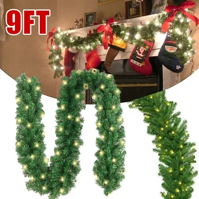 9FT Christmas Xmas Tree Garland Rattan With Lights Stair Door Wreath Decorations • $10.99