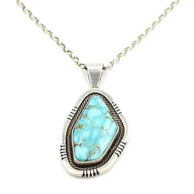 Navajo Turquoise Sterling Silver Pendant Handmade By Ned Nez  • $475