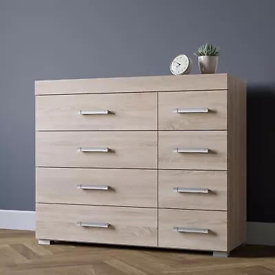 Wide Chest Of 4+4 Drawers In Sonoma Oak Effect Bedroom Furniture Storage 8 Draw • £103.95