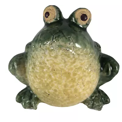 Vintage Fat Green FROG Ceramic Garden Sculpture Outdoor Decor • $24.95