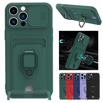 $11.27 • Buy For IPhone 14 Pro Max 13 12 11 Slide Lens Protect Card Holder Stand Case Cover