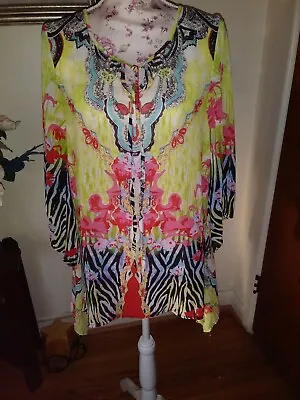 Mushka By Sienna Rose Cute  Artsy  Sheer Tunic Top Size Small Bell Sleeve. • $19