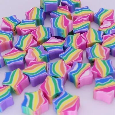 £3.60 • Buy 40 Rainbow Star Polymer Clay Beads Jewellery Making Star Beads