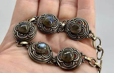 Vintage Handmade Labradorite Filigree Link Bracelet Toggle 7.5-8” Great Gift! 🎁 • $38