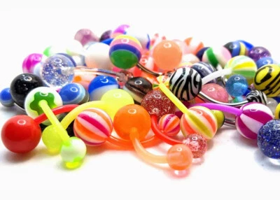$5.95 • Buy 25 Pcs Belly Rings Navel Body Piercing Jewelry 14ga 3/8  Steel & Bioflex Barbell