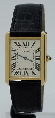 Cartier Ref W1018855 18k Gold Quartz Large Silver Dial Tank Solo On Croc Strap • $8300