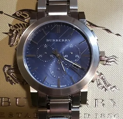 $325 • Buy Burberry Watch With  42mm Blue Chronograph Face & Silver Breclet