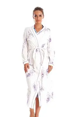 Cotton Thermal Dressing Gown Soft Floral Pockets Long Sleeve Robe Loungewear • £15.95