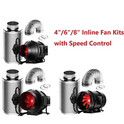 VIVOSUN 4/6/8in Air Filtration KitCarbon Filter+Inline Fan+Ducting Speed Contro • $98.99