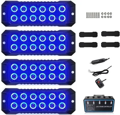 4pcs Strobe Blue 12-LED Car Warning Grille Lamp Head  Flash Lights Kit • $89