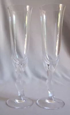 Pair Fluted Champagne Goblets Faberge Kissing Doves Pattern Signed 9 3/4  • $57.50