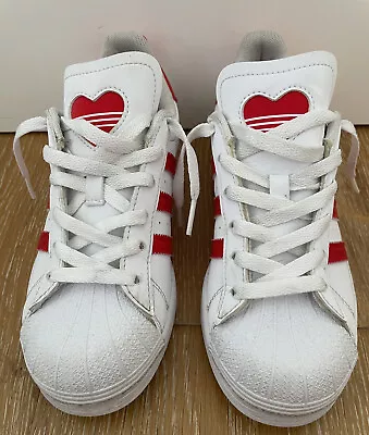$79 • Buy Adidas Superstar, Heart Logo, Leather Sneakers, White,Size 4US/36 EU/3.5 UK
