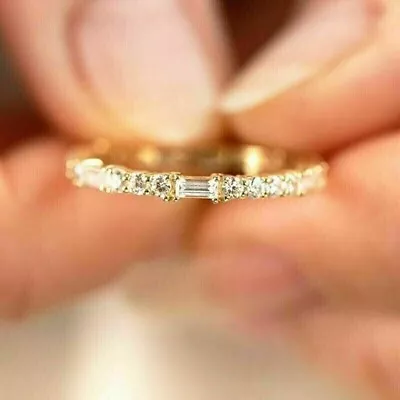 1.5Ct Round Natural Moissanite Eternity Wedding Band Ring 14k Yellow Gold Plated • $115.49