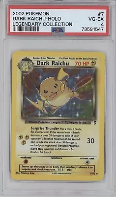 $5.50 • Buy 2002 Pokemon Tcg Legendary Collection #7 Dark Raichu Holographic Holo Psa 4