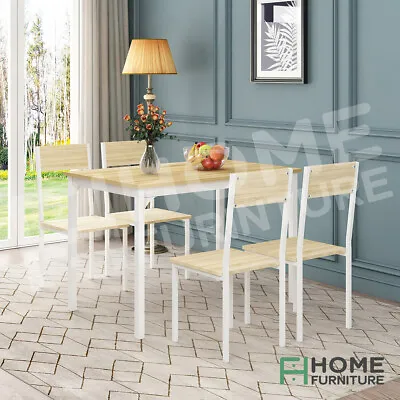 $209.50 • Buy Dining Table And Chairs Set Kitchen Chair Wooden Metal 4 Seater Oak White