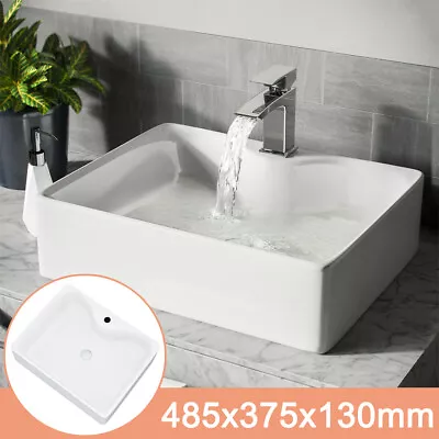 Cloakroom Bathroom Wash Basin Sink Ceramic Counter Top White Rectangle 485x375mm • £33.50