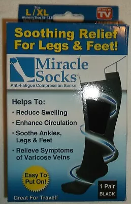 Miracle Compression Socks Large Xl 1 Pair Unisex Black Men 10-12 Women 10-13 New • $9.99