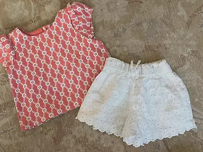 Girls Set Zara White Eyelet Shorts 2/3 Janie Jack Coral White Trellis Top 3 • $13.99