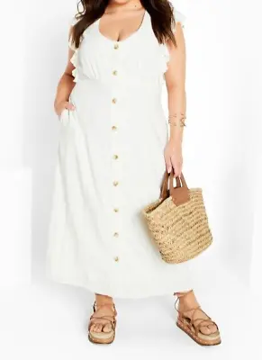 NEW City Chic Ladies Milk Jada Ruffle Sleeve Maxi Dress Plus Size S 16 #N41 • $55.15