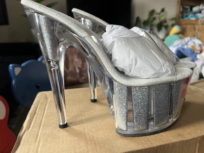 £57.50 • Buy Pleaser Adore 701 Clear Platform Pole Lap Dancing Stiletto Heel Slip On Mules 4
