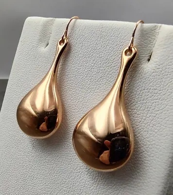 Estate Milor Italy 14K Rose Gold Puffy Polished Teardrop Dangle Earrings 3.70g • $252