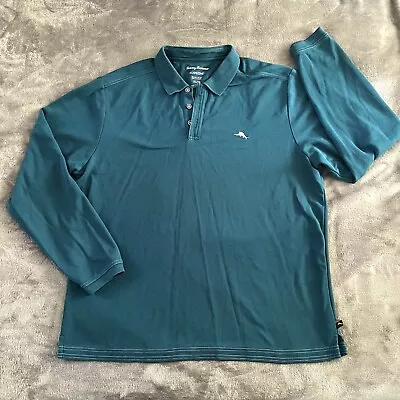 Tommy Bahama Island Zone Supima Cotton Long Sleeve Teal Blue Polo Shirt Sz XL • $22