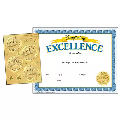 30 Excellence Certificates & Award Seals Pack - Includes 32 Embossed Gold Seals  • £17.24