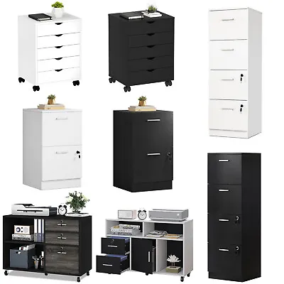 Wood File Cabinet Mobile Lateral Storage 3 4 5 Drawer Home Office Printer Stand • $92.99