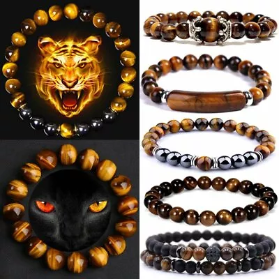 Tiger Eye Natural Stone Black Obsidian Hematite Beads Bracelets Men Women Gift • £3.18