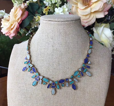 J CREW Mixed Colors  Flower Petal Collar Party Necklace TEAL And Blue • $20