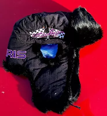 POLARIS Black Trapper Hat Size L Rabbit Fur Rare • $104