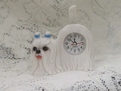 White Maltese  Clock Puppy Resin Figurine 5 1/4  X 5 1/2  X 3  Swing Tail New • $25.95