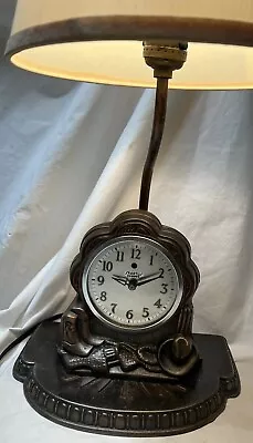 Vintage SPARTUS Metal Desk Clock Lamp Cowboy Theme Boots Electric Working • $49.99