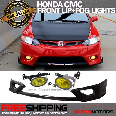 Fits 06-08 Honda Civic Coupe Front Bumper Lip Spoiler PU & Yellow Fog Light • $156.99