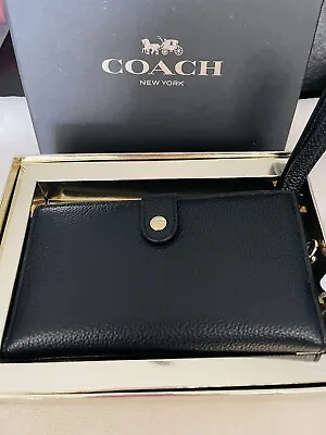 New In Box Coach Pebble Black Leather Phone/Wristlet Wallet - 37390B • $170.95