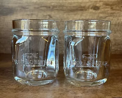 VTG Red Lobster Mason Jar Style Drinking Glasses Raised Letters Heavy Barware • $19