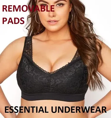 Womens Lace Padded Push Up Bra Seamless Pull On Comfort Bralette Wireless • £7.99