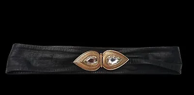  Marks & Spencer Vintage XS Black Leather 80s Sinch Clip Waspie Wide Belt Ladies • £28