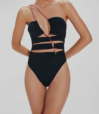 $278 Vix Women's Black Zaila Asymmetric Cutout One-Piece Swimsuit Size Medium • $89.18