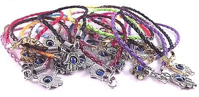 Hamsa Leather Bracelet Evil Eye Amulet Charm Kabbalah Hand Of Fatima Many Colors • £2.89