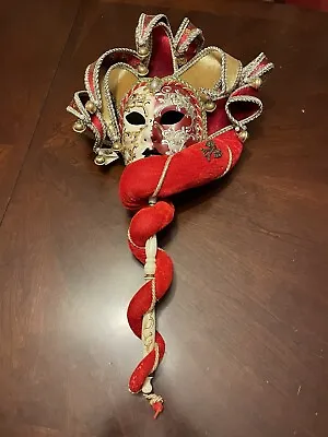 La Maschera Del Galeone Hand Painted Venetian Mask Red Velvet Venice Italy Vtg • $45