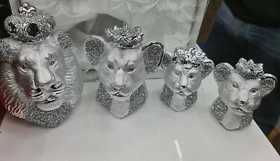 £27.99 • Buy Bling Ornament Free Standing Silver Crushed 4 Lions Crystal Diamond 