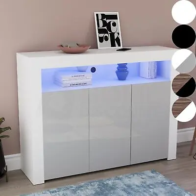 LED Sideboard High Gloss Buffet Cupboard Display Cabinet TV Unit Stand 2 3 Doors • £79.99