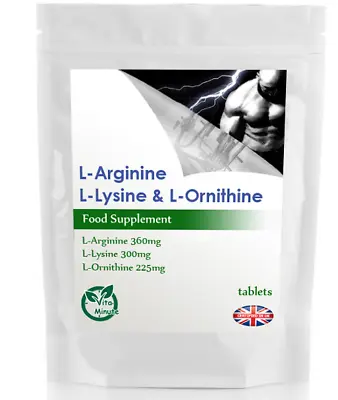 100 Tablets | L-Arginine L-Lysine L-Ornithine 1400mg | Bodybuilder Complex | UK • £8.99