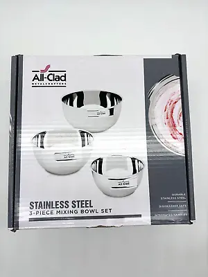 New ALL-CLAD Stainless Steel 1.5Qt 3Qt & 5Qt Mixing Bowl Set With Handles • $75